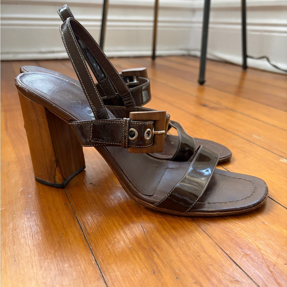 Brown Prada buckle sandals